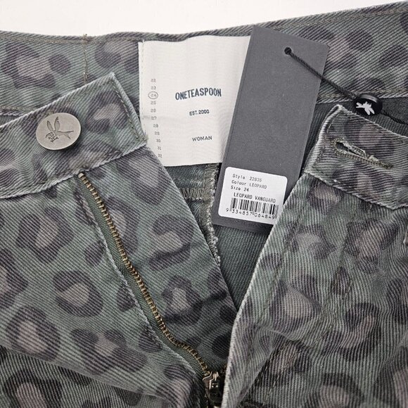 New One Teaspoon Leopard Vanguard Denim Skirt Womens 24 Mini Night Crawler - Picture 6 of 6